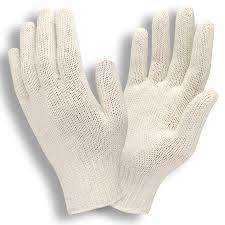 String Knit Glove,
Cotton/Poly, Natural Color 
w/Yellow Cuff (S)