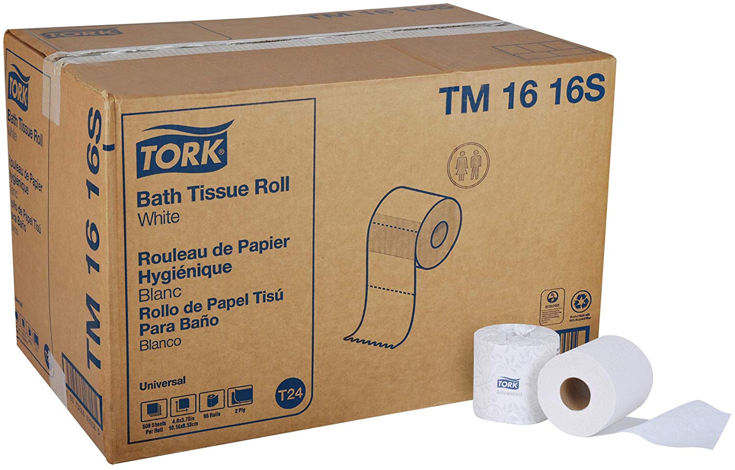 Bath Tissue Roll, 2-Ply, 4.5&quot;  Width x 3.75&quot; Length, White 