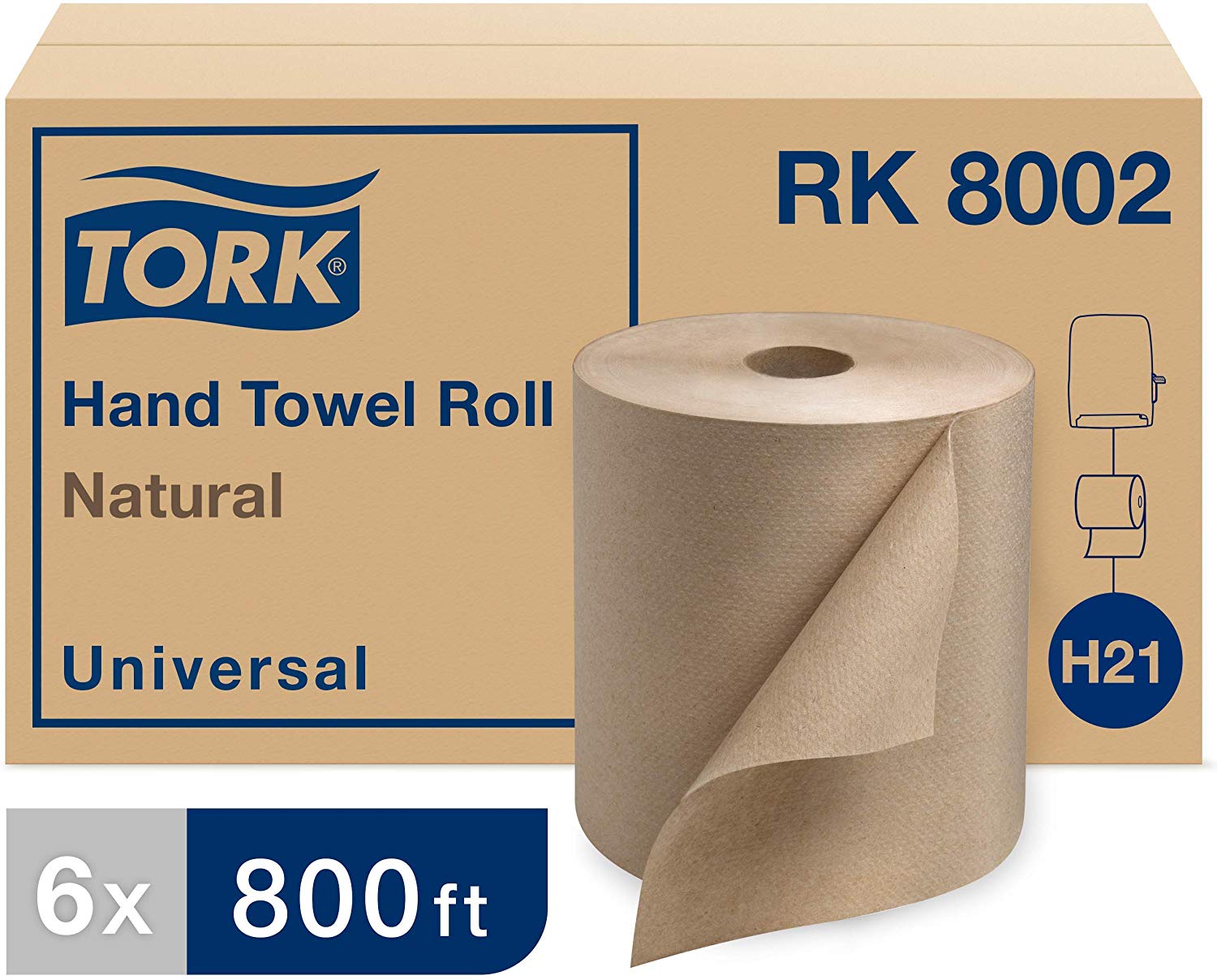 Hardwound Paper Roll Towel, 
1-Ply, 7.875&quot; Width x 800&#39; 
Length, Natural, Green Seal 
Certified (Case of 6 Rolls)
