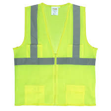 Class II, Lime Mesh Surveyors Vest, Silver Stripes, Zipper